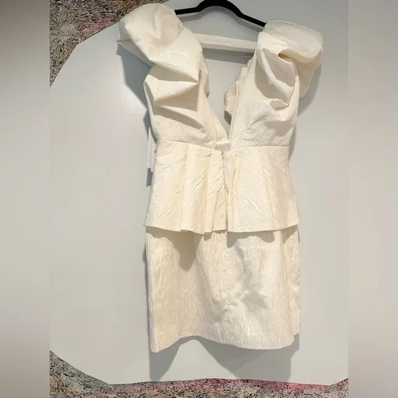 NWT Ronny Kobo Calin Puff-Sleeve Peplum Ivory Mini Dress Anthropologie fits 4 8 - Picture 6 of 8